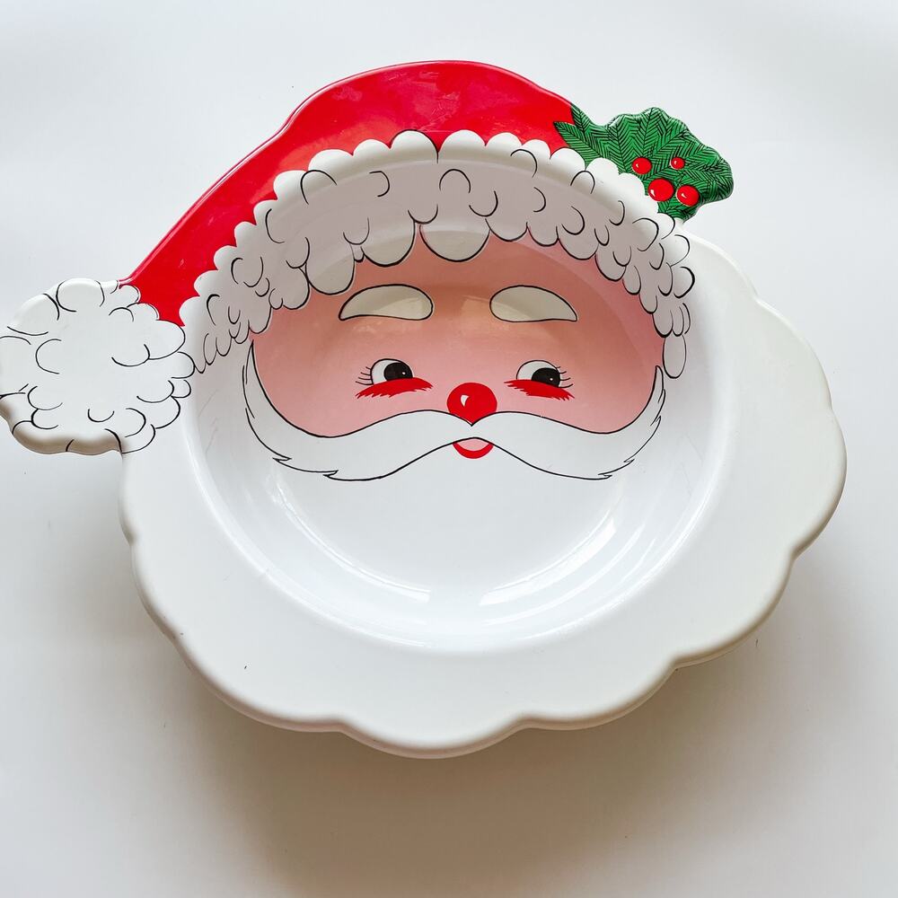 Vintage Santa Clause Christmas Holiday Plastic Candy Dish Serving Bowl
